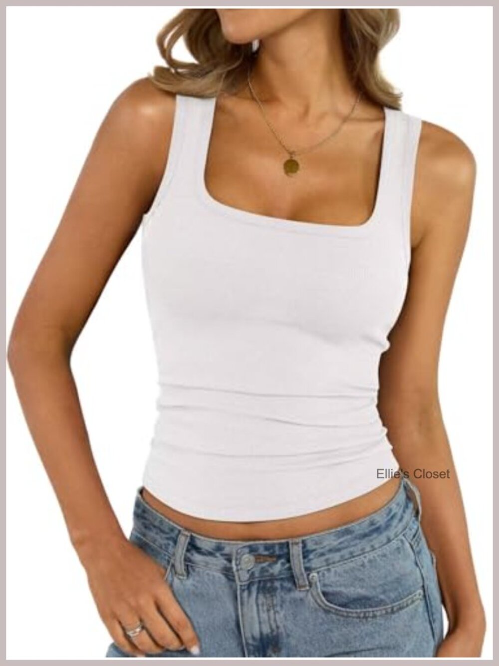 Womens Ribbed Square Neck Tank Top Fitted Sleeveless Cotton Spandex